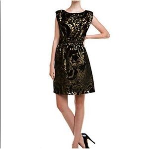 Alice + Olivia Metallic Gold Black Burnout Velvet Silk Blend Sheath Dress Sz S